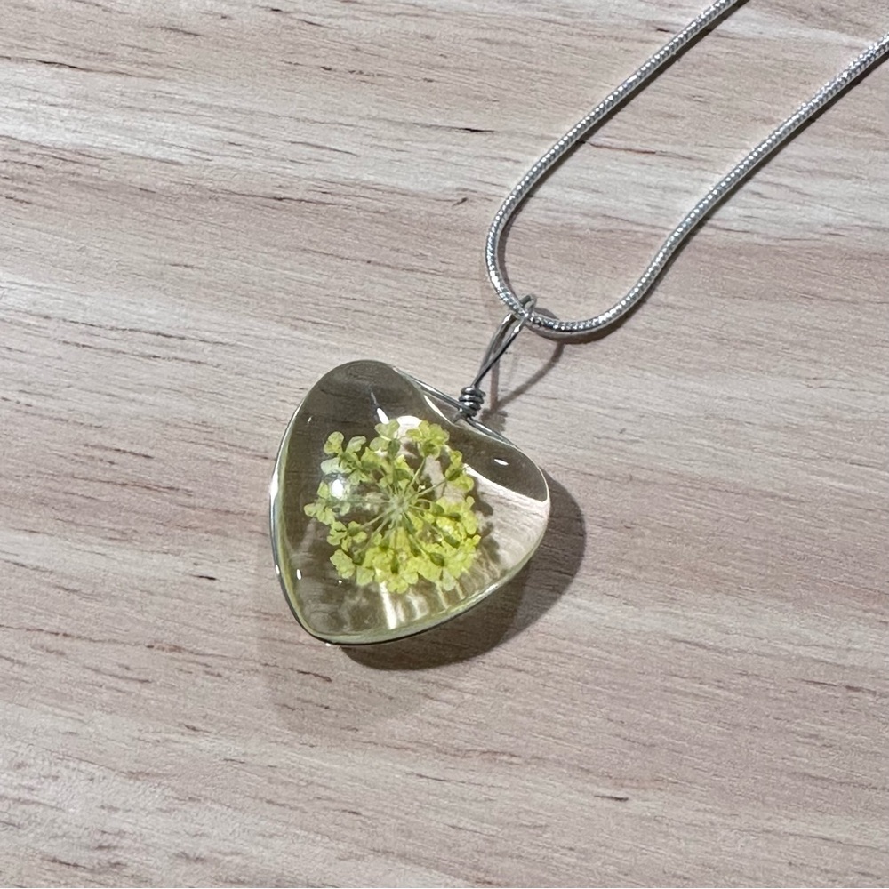 Yellow Pressed Flower Pendant Necklace